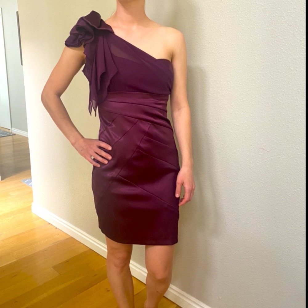 One shoulder plum dress